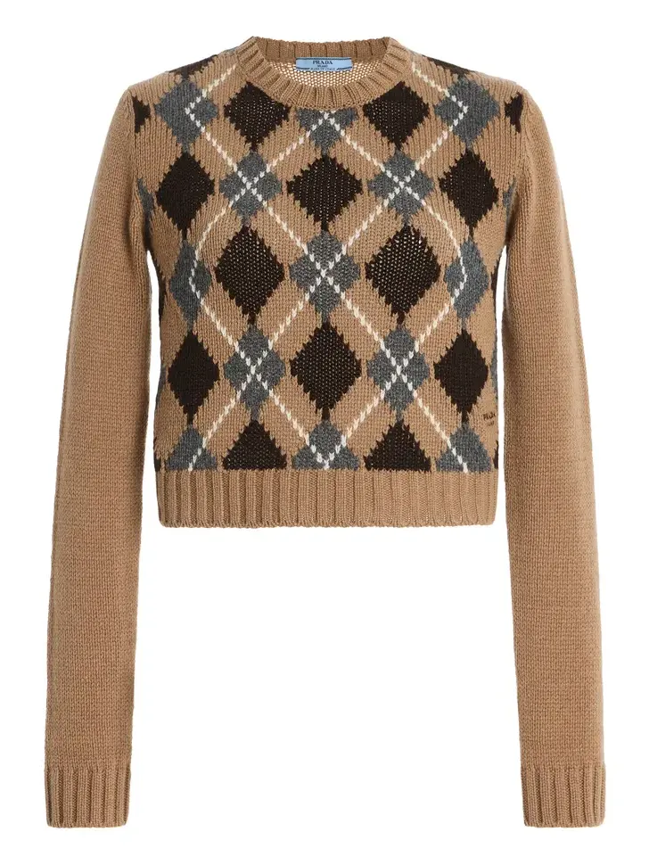 Prada Cropped Argyle Cashmere Sweater