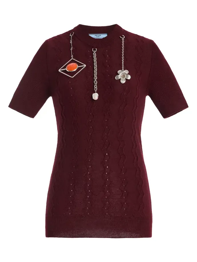 Charm-Detailed Knit Wool Top