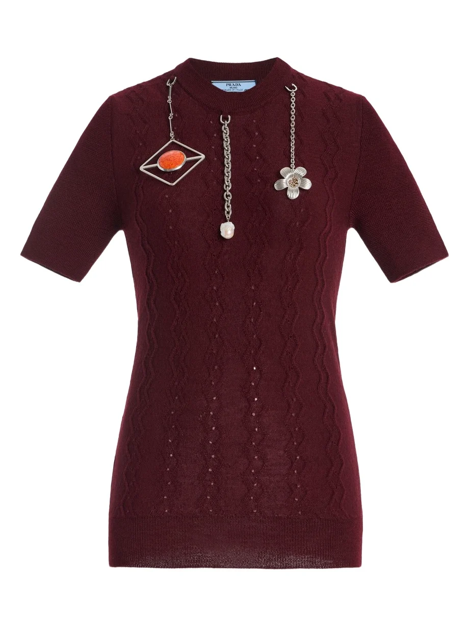 Prada Charm-Detailed Knit Wool Top