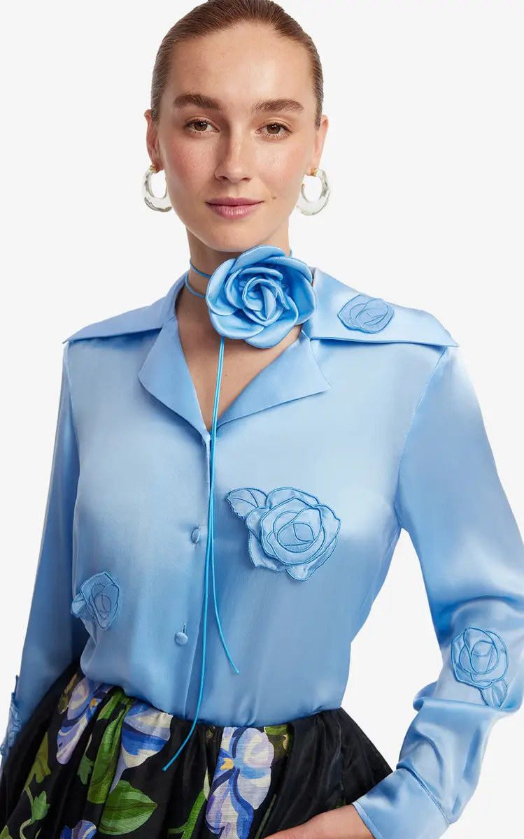 LEO LIN Kristina Appliquéd Silk-Blend Blouse | Thumbnail 6