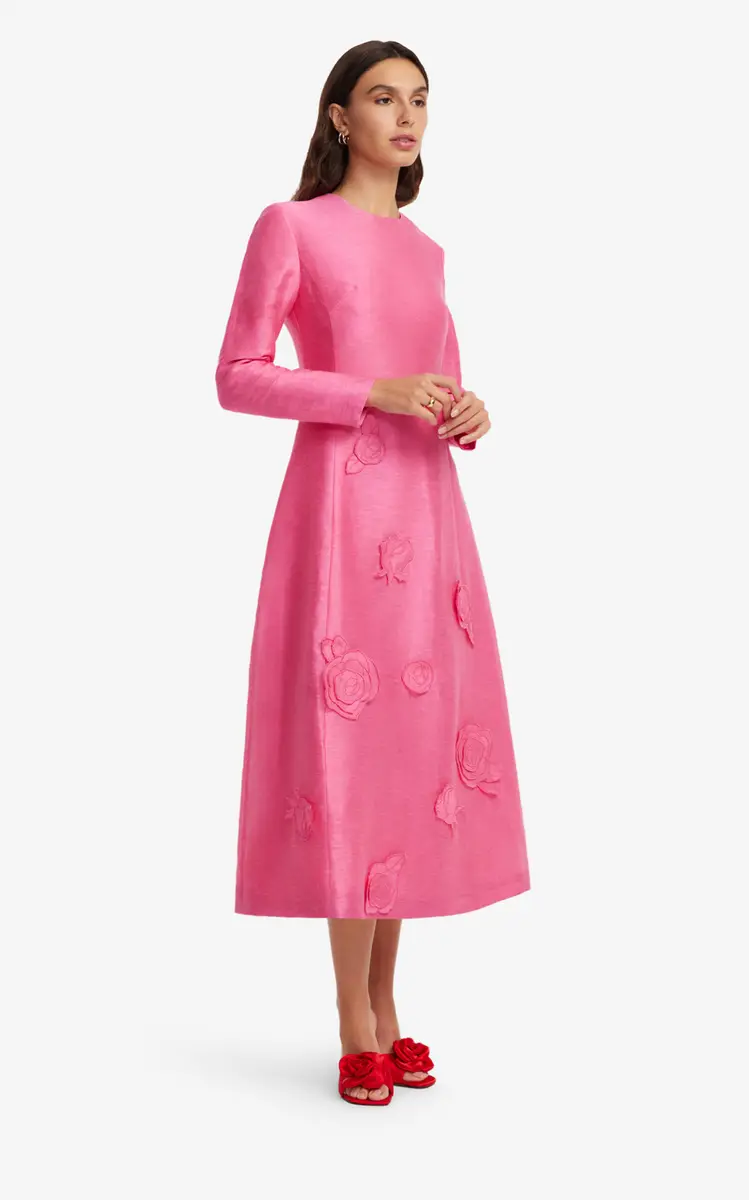 Leo Lin Amira Appliquéd Linen-Blend Midi Dress | Thumbnail 4