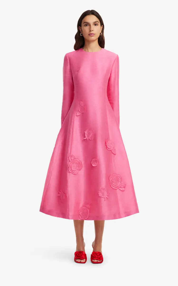 Leo Lin Amira Appliquéd Linen-Blend Midi Dress | Thumbnail 7