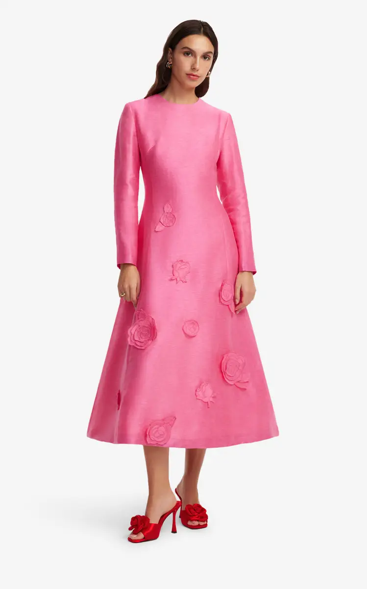 Leo Lin Amira Appliquéd Linen-Blend Midi Dress | Thumbnail 9