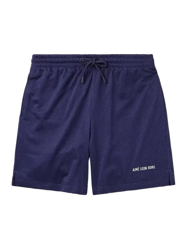 Straight-Leg Logo-Print Mesh Shorts - Men