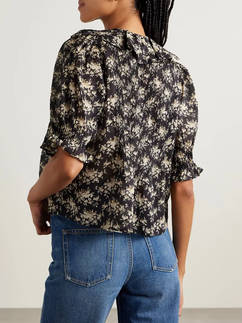 DÔEN Henri Ruffled Pintucked Floral-print Organic Cotton-voile Top | Thumbnail 3