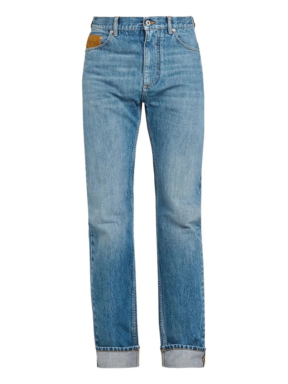 Bottega Veneta Men's Vintage Indigo-Washed Suede-Pocket Jeans