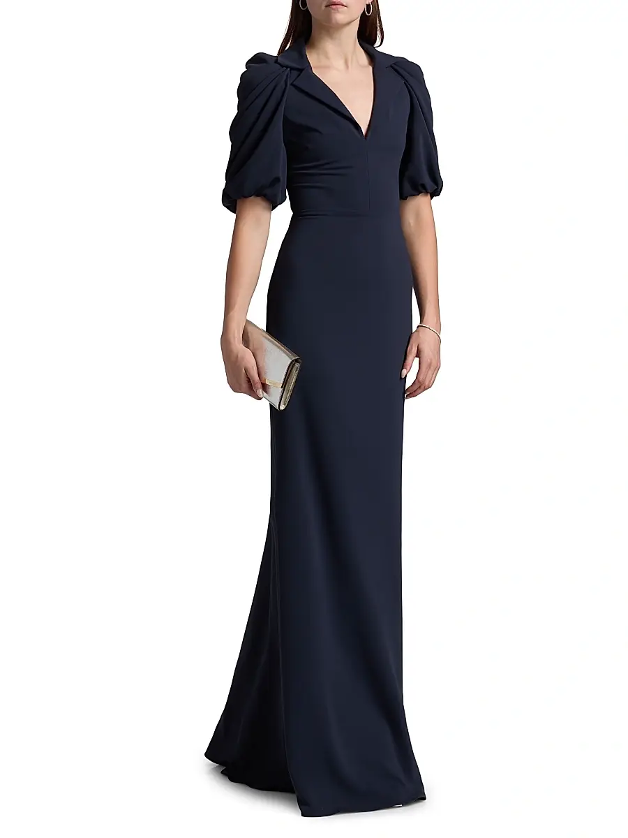 BADGLEY MISCHKA Women's Crepe Puff-Sleeve Evening Gown | Thumbnail 2