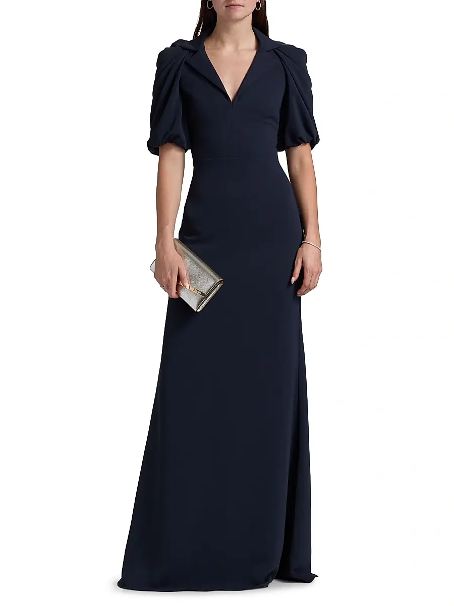 BADGLEY MISCHKA Women's Crepe Puff-Sleeve Evening Gown | Thumbnail 3