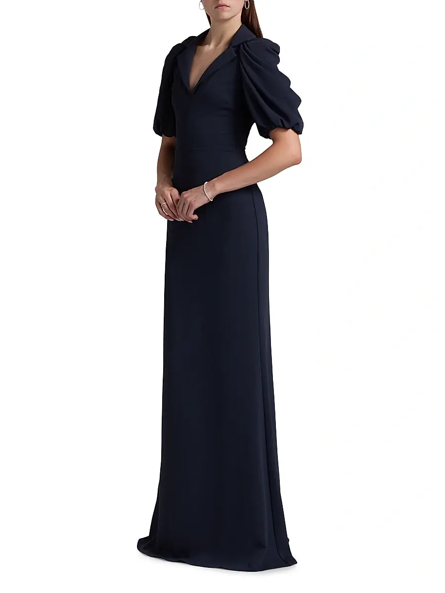 BADGLEY MISCHKA Women's Crepe Puff-Sleeve Evening Gown | Thumbnail 4