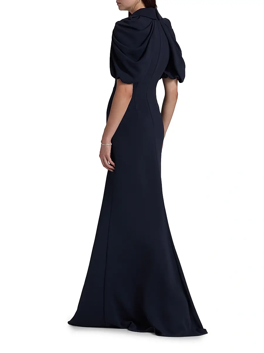 BADGLEY MISCHKA Women's Crepe Puff-Sleeve Evening Gown | Thumbnail 5