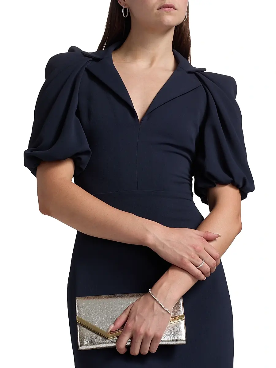BADGLEY MISCHKA Women's Crepe Puff-Sleeve Evening Gown | Thumbnail 6