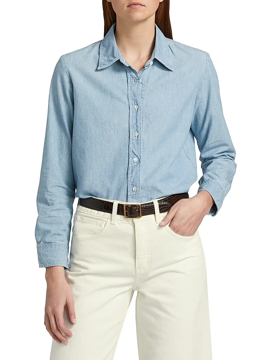 Nili Lotan Women's Monti Denim Button-Front Shirt | Thumbnail 3