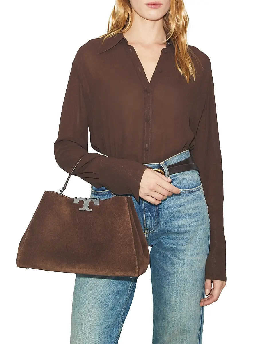 Tory Burch Women's Eleanor Suede Satchel - Dark Cocoa | Thumbnail 2 Tory Burch Women's Eleanor Suede Satchel - Dark Cocoa | Thumbnail 2