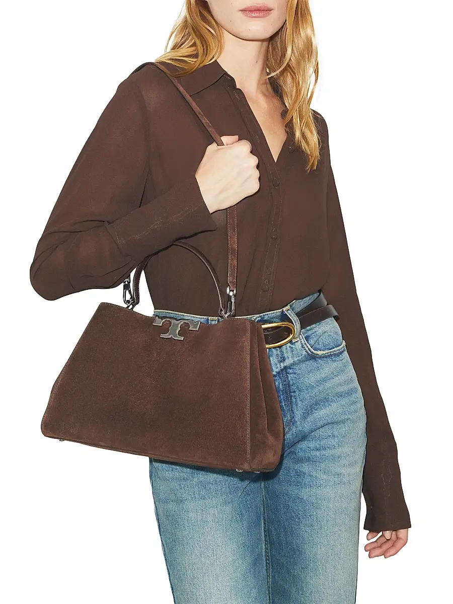 Tory Burch Women's Eleanor Suede Satchel - Dark Cocoa | Thumbnail 3 Tory Burch Women's Eleanor Suede Satchel - Dark Cocoa | Thumbnail 3