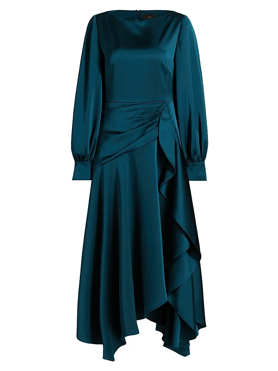 Theia Women's Florence Asymmetric Handkerchief Midi-Dress - Poseidon | Image 1 Theia Women's Florence Asymmetric Handkerchief Midi-Dress - Poseidon | Image 1