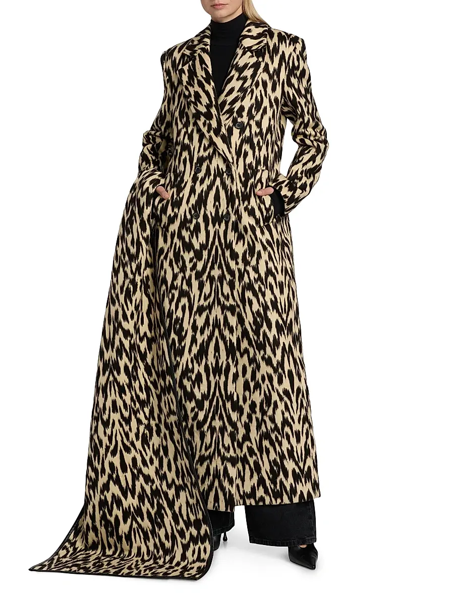 Brandon Maxwell Women's Demi Printed Virgin Wool-Blend Double-Breasted Coat - Abstract Leopard | Thumbnail 3 Brandon Maxwell Women's Demi Printed Virgin Wool-Blend Double-Breasted Coat - Abstract Leopard | Thumbnail 3