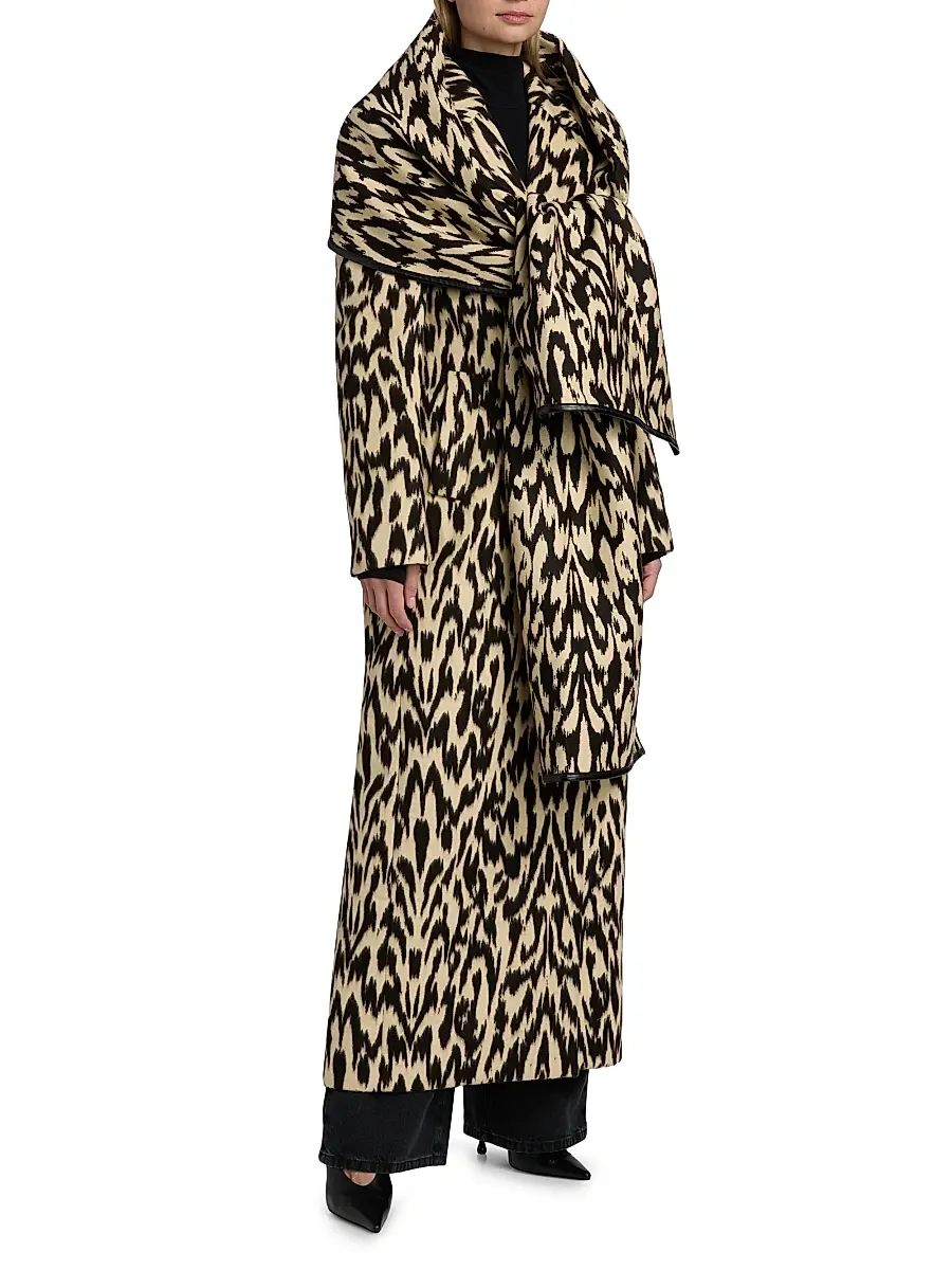 Brandon Maxwell Women's Demi Printed Virgin Wool-Blend Double-Breasted Coat - Abstract Leopard | Thumbnail 4 Brandon Maxwell Women's Demi Printed Virgin Wool-Blend Double-Breasted Coat - Abstract Leopard | Thumbnail 4