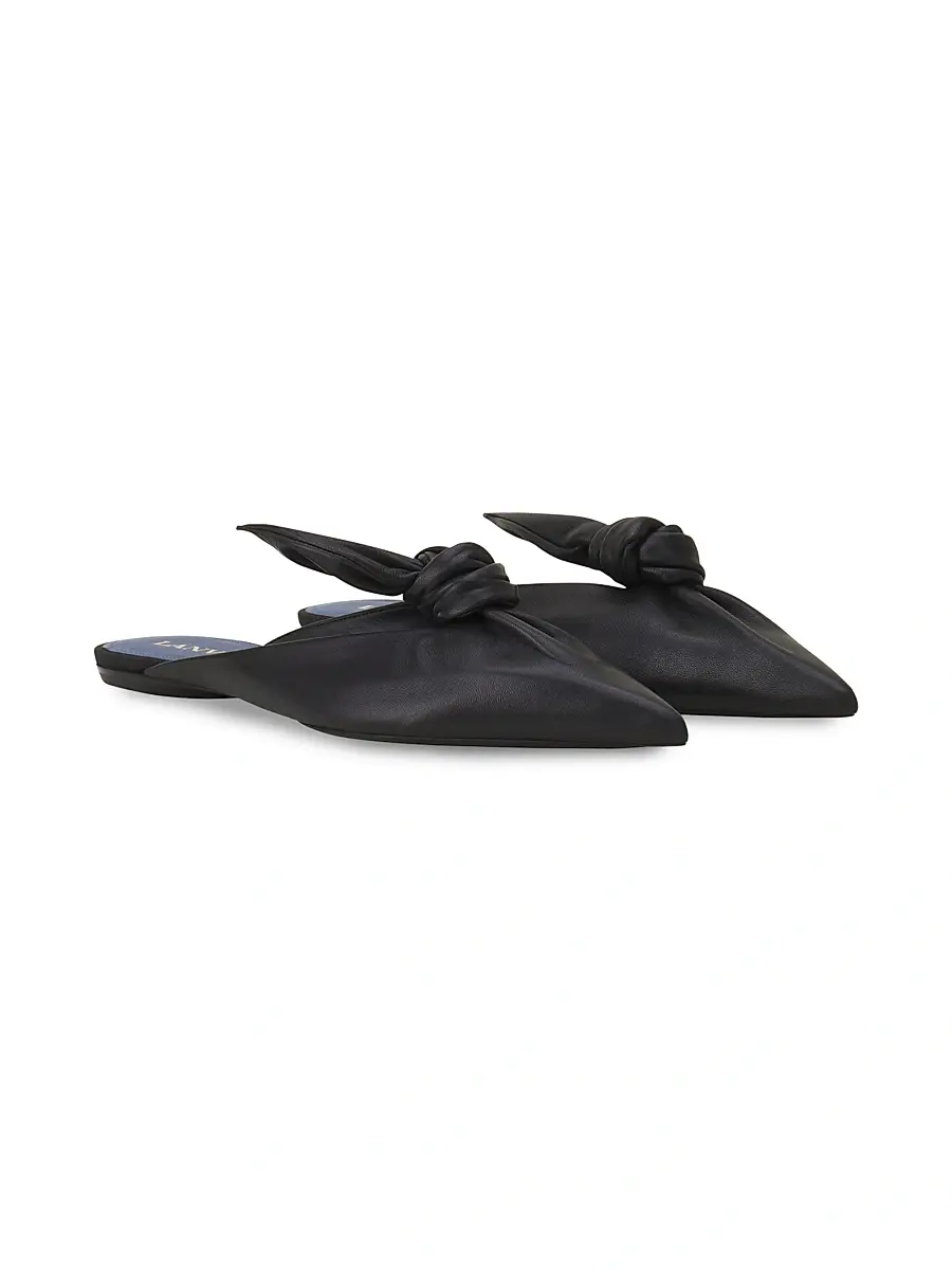Lanvin Women's Midnight Step Leather Bow Flat Mules - Black | Thumbnail 2 Lanvin Women's Midnight Step Leather Bow Flat Mules - Black | Thumbnail 2