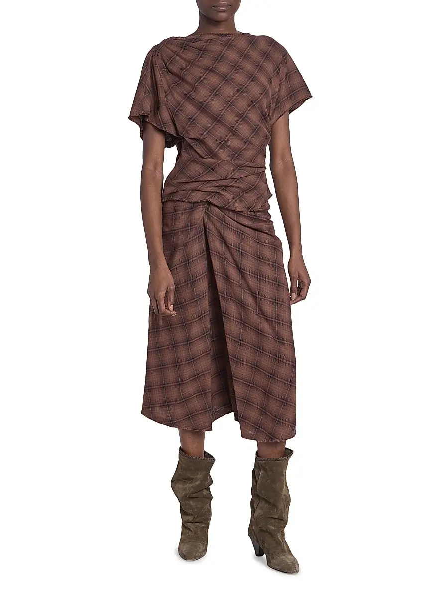 Isabel Marant Étoile Women's Neyela Checked Cotton Top - Dark Bronze | Thumbnail 2 Isabel Marant Étoile Women's Neyela Checked Cotton Top - Dark Bronze | Thumbnail 2