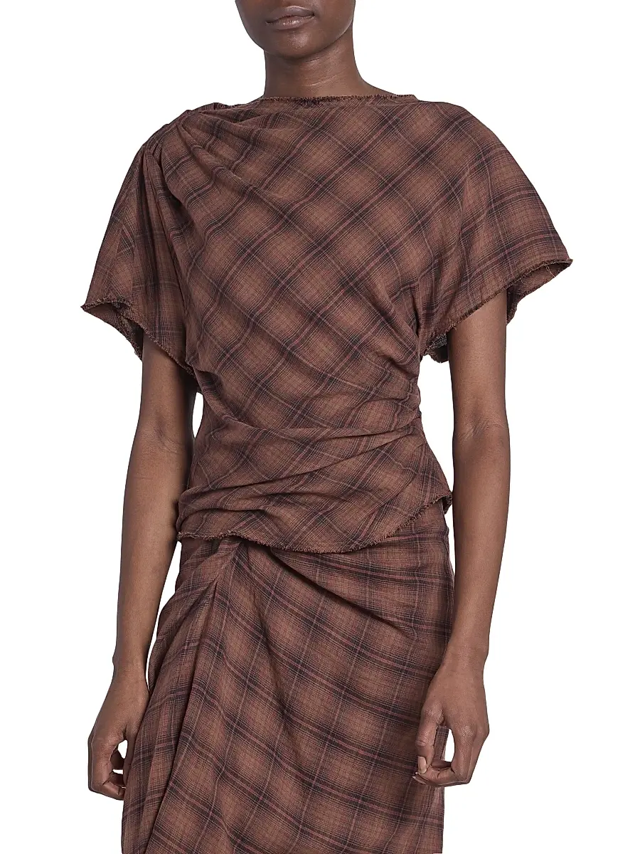 Isabel Marant Étoile Women's Neyela Checked Cotton Top - Dark Bronze | Thumbnail 3 Isabel Marant Étoile Women's Neyela Checked Cotton Top - Dark Bronze | Thumbnail 3