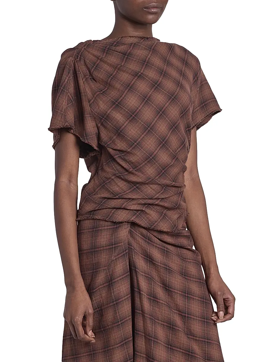 Isabel Marant Étoile Women's Neyela Checked Cotton Top - Dark Bronze | Thumbnail 4 Isabel Marant Étoile Women's Neyela Checked Cotton Top - Dark Bronze | Thumbnail 4