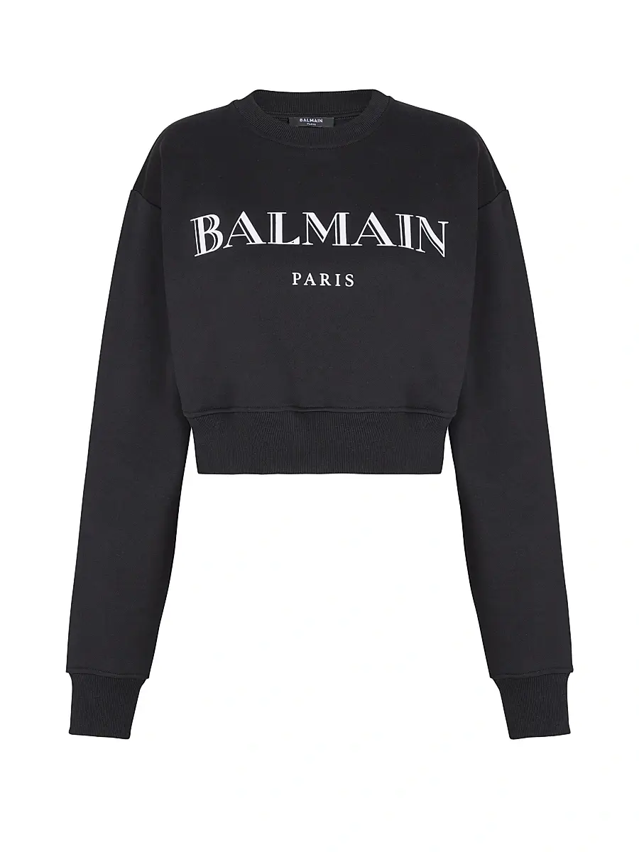 Balmain Women's Logo Cropped Sweatshirt - Black White | Image 1 Balmain Women's Logo Cropped Sweatshirt - Black White | Image 1