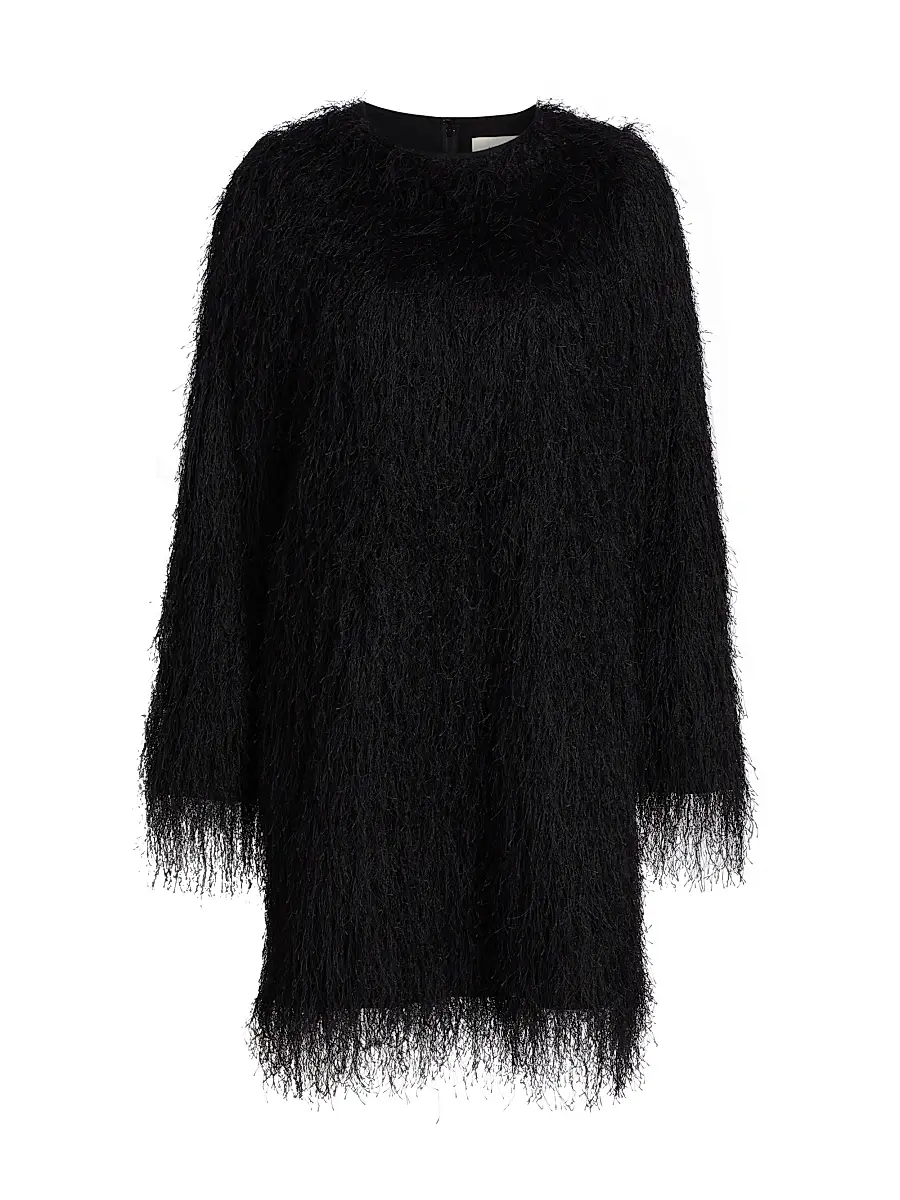 Loulou de Saison Women's Tina Eyelash Fringe Minidress - Black | Image 1 Loulou de Saison Women's Tina Eyelash Fringe Minidress - Black | Image 1