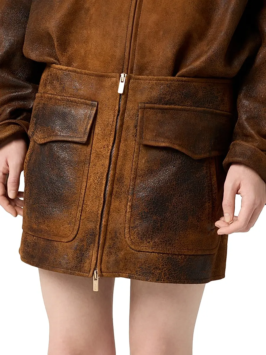 Miu Miu Women's Waxed Suede Leather Mini-Skirt - Brown | Thumbnail 2