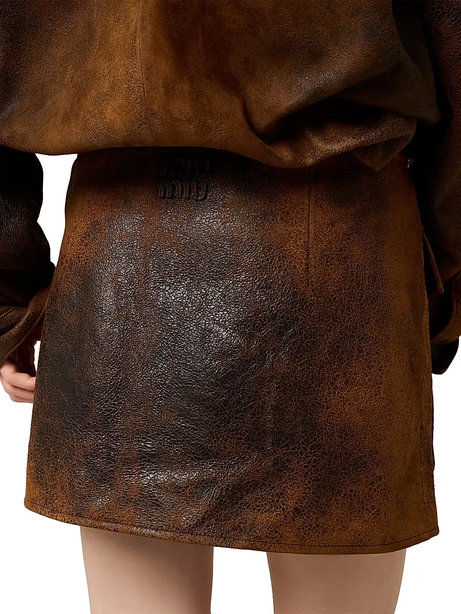 Miu Miu Women's Waxed Suede Leather Mini-Skirt - Brown | Thumbnail 4