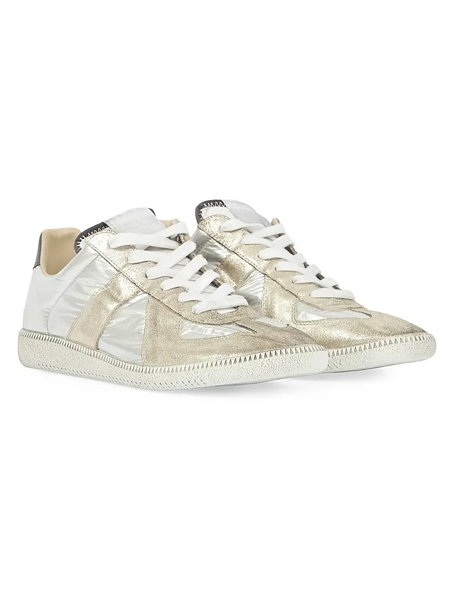 Maison Margiela Men's Replica Metallic Leather Low-Top Sneakers - Silver White | Thumbnail 2