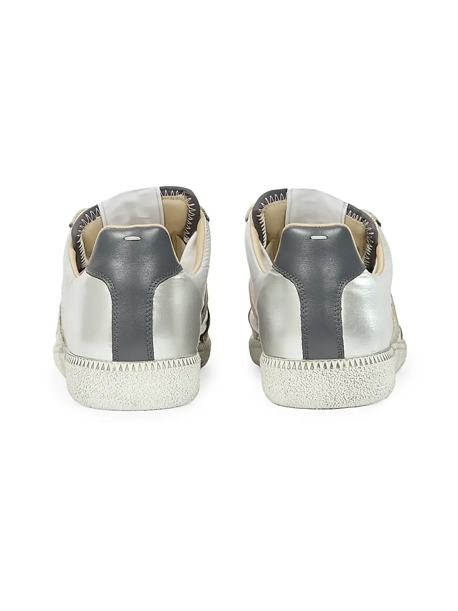 Maison Margiela Men's Replica Metallic Leather Low-Top Sneakers - Silver White | Thumbnail 3