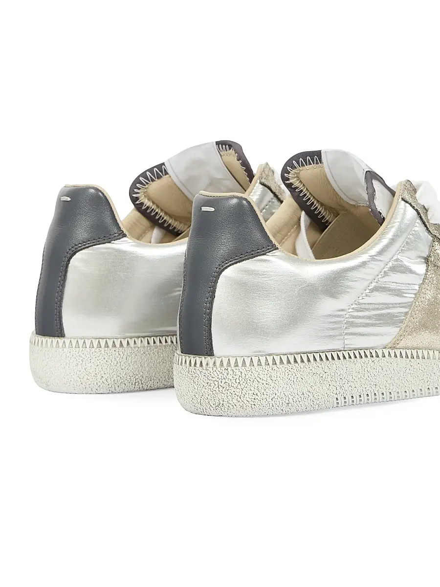 Maison Margiela Men's Replica Metallic Leather Low-Top Sneakers - Silver White | Thumbnail 4
