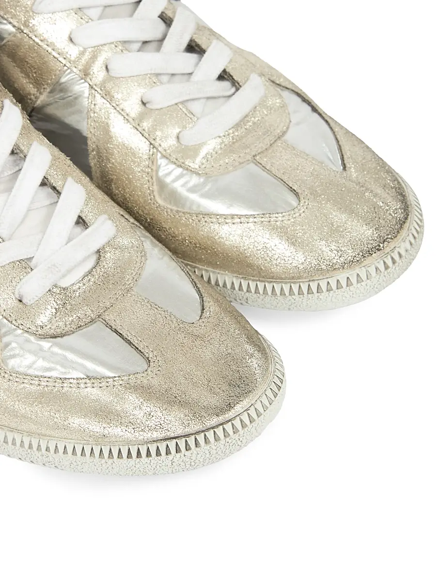 Maison Margiela Men's Replica Metallic Leather Low-Top Sneakers - Silver White | Thumbnail 5