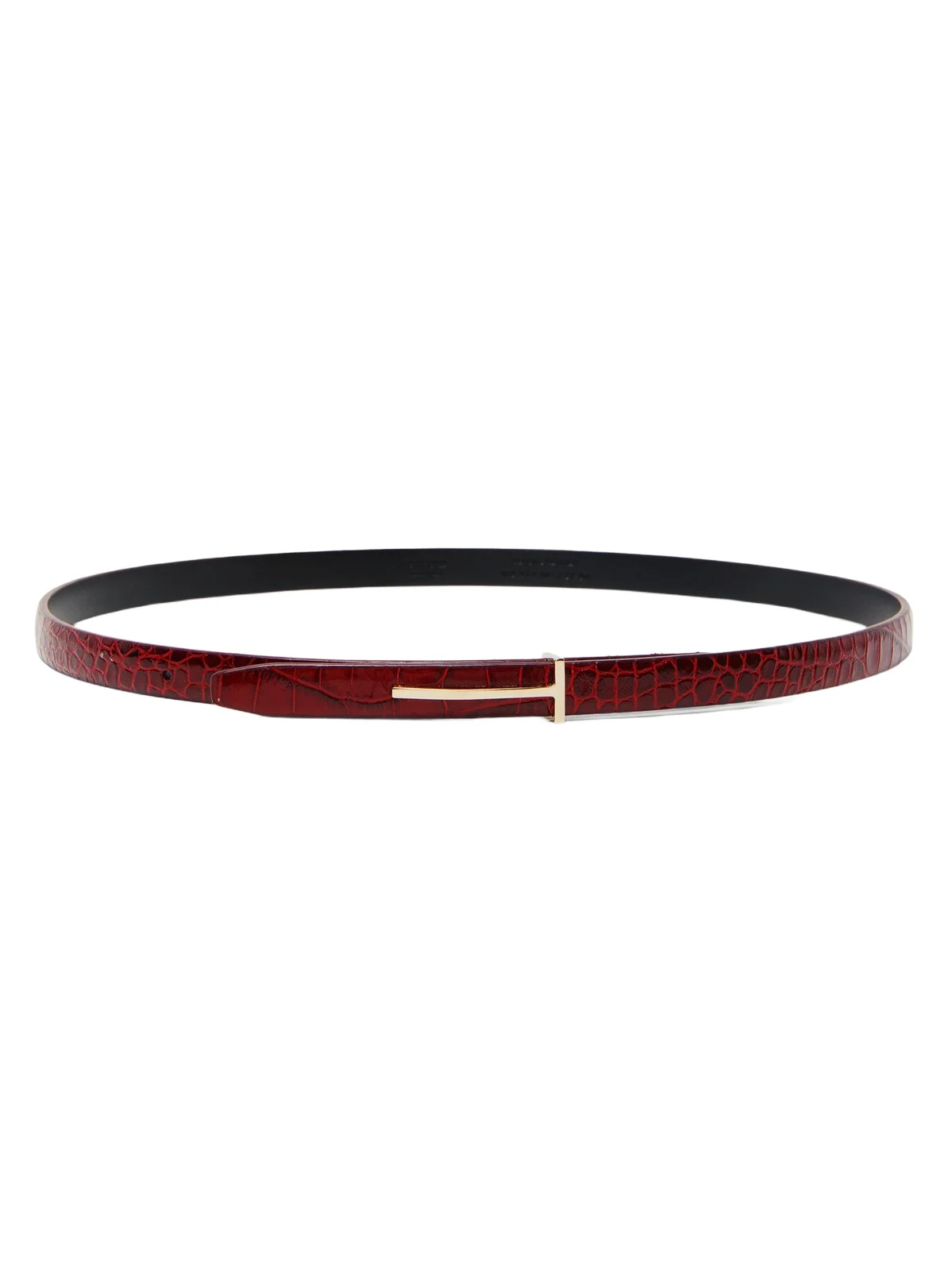 Women's Slim T Crocodile-Embossed Leather Belt
