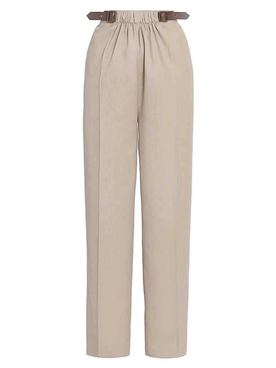 Women's Belted Trousers - Beige Melange Women's Belted Trousers - Beige Melange