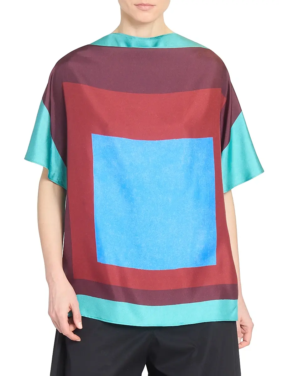 LOEWE Women's Scarf Silk-Blend Top - Green Red Multicolor | Thumbnail 3 LOEWE Women's Scarf Silk-Blend Top - Green Red Multicolor | Thumbnail 3