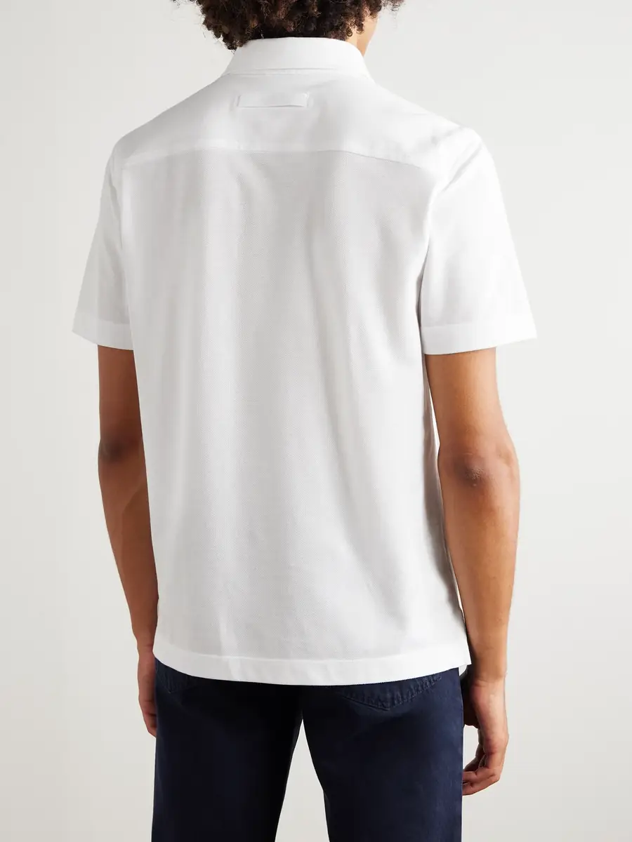Zegna Leather-Trimmed Cotton-Piqué Polo Shirt - Men | Thumbnail 3