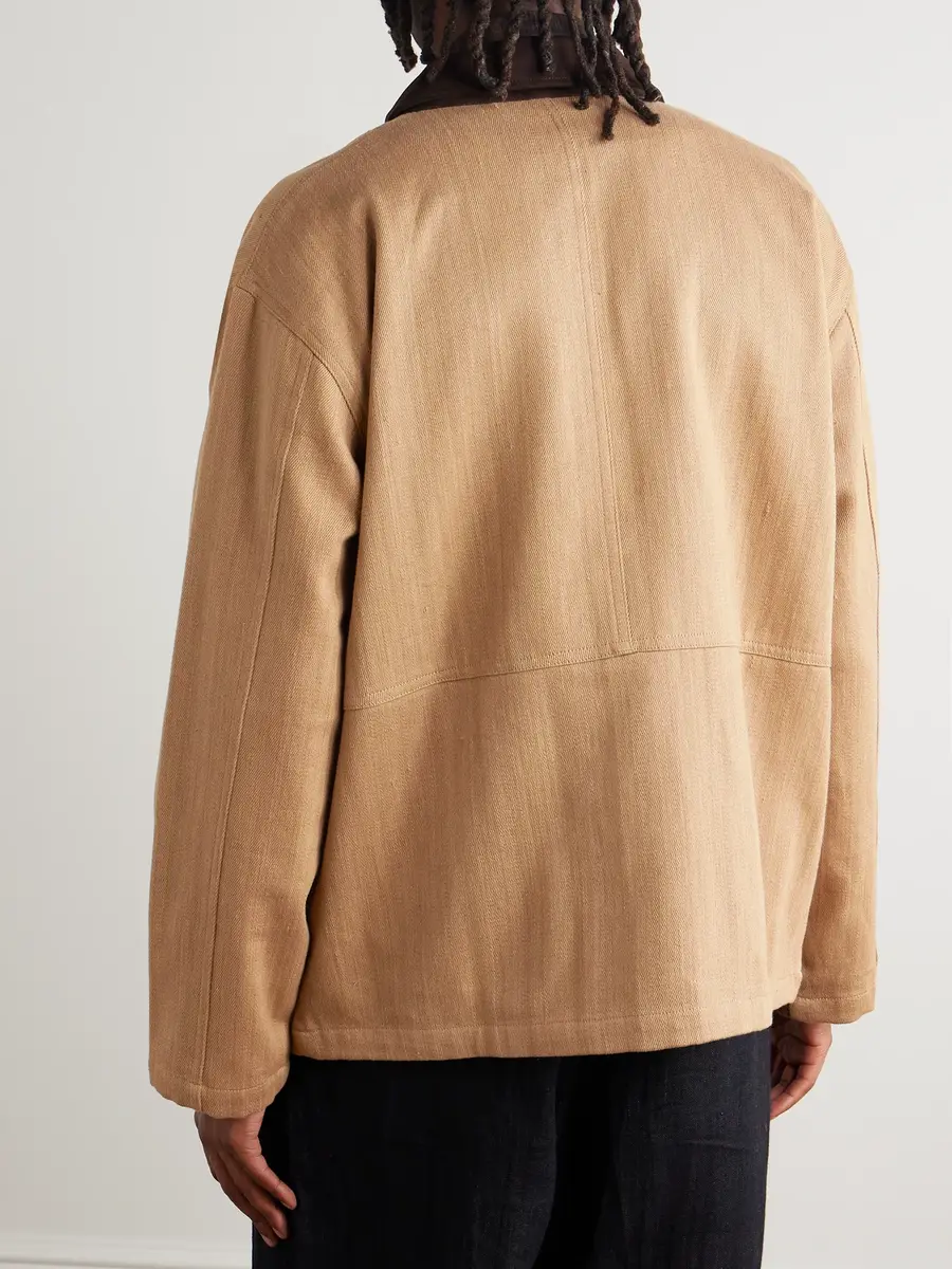 Kartik Research Jodhpur Suede-Trimmed Embroidered Herringbone Cotton Jacket - Men | Thumbnail 3 Kartik Research Jodhpur Suede-Trimmed Embroidered Herringbone Cotton Jacket - Men | Thumbnail 3
