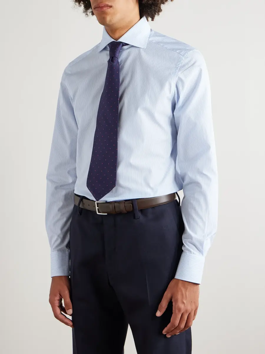 Zegna Cutaway-Collar Striped Cotton Shirt - Men | Thumbnail 2