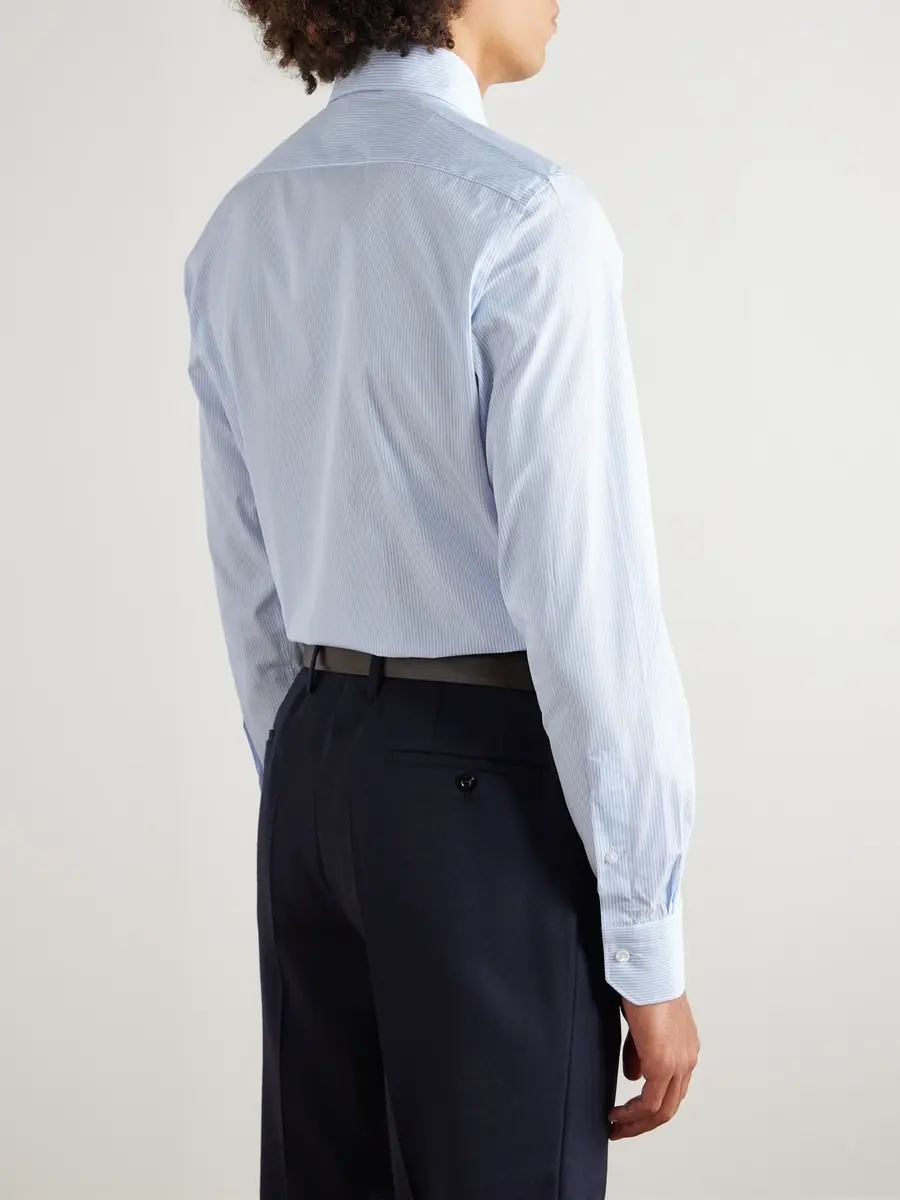 Zegna Cutaway-Collar Striped Cotton Shirt - Men | Thumbnail 3