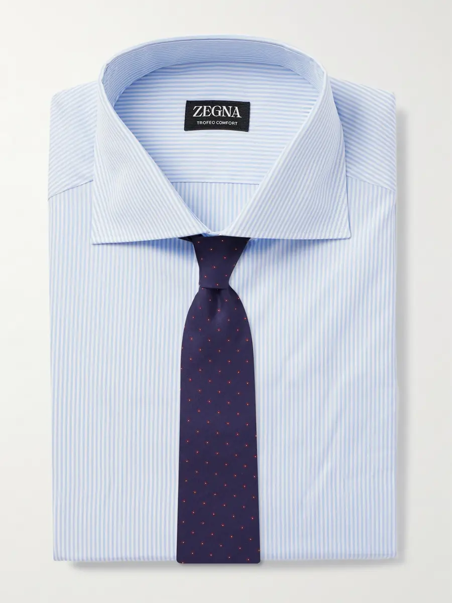 Zegna Cutaway-Collar Striped Cotton Shirt - Men | Thumbnail 5