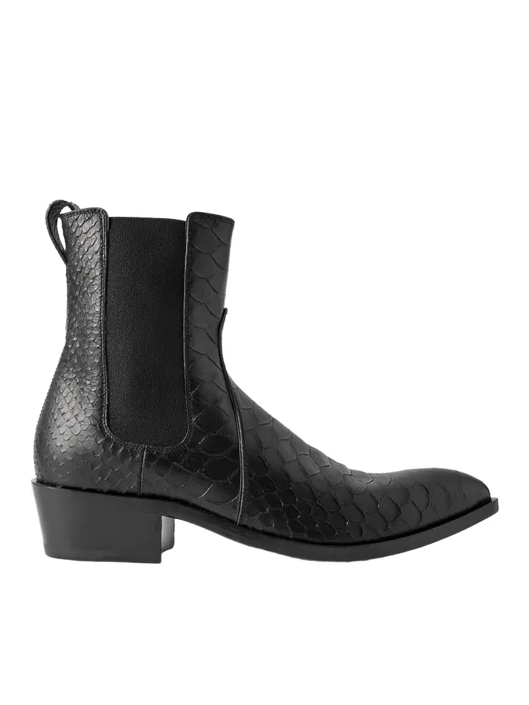 Python-Effect Leather Chelsea Boots - Men