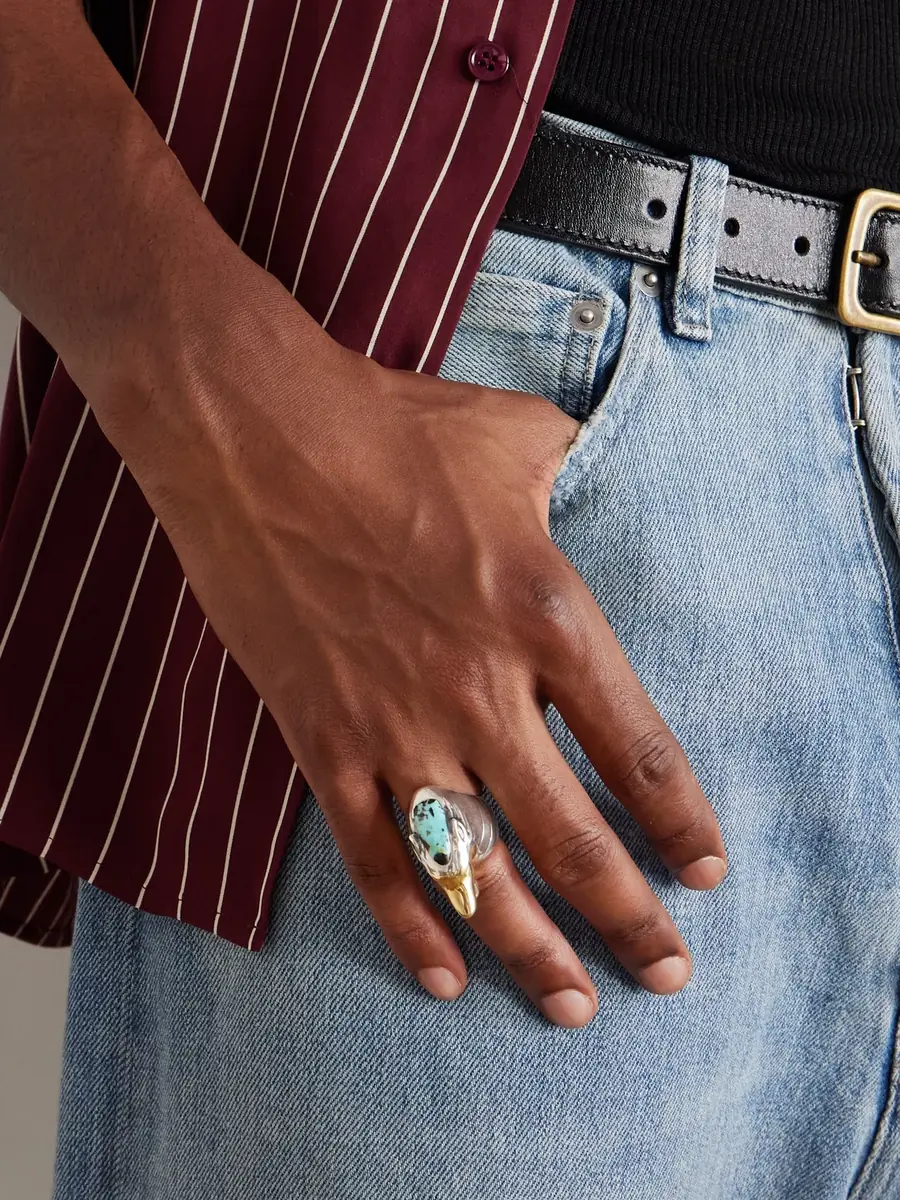 Jacques Marie Mage Yellowstone Forever Lamar Sterling Silver, 18-Karat Gold and Turquoise Ring - Men | Thumbnail 2 Jacques Marie Mage Yellowstone Forever Lamar Sterling Silver, 18-Karat Gold and Turquoise Ring - Men | Thumbnail 2