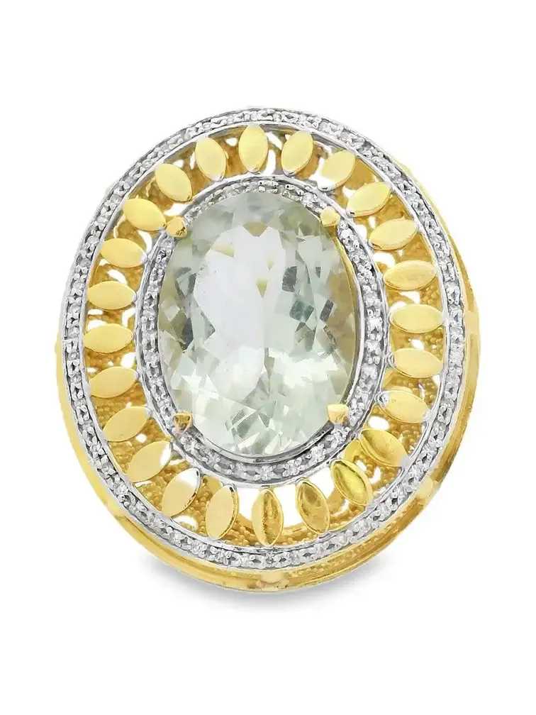 Green Quartz Diamond Halo Ring