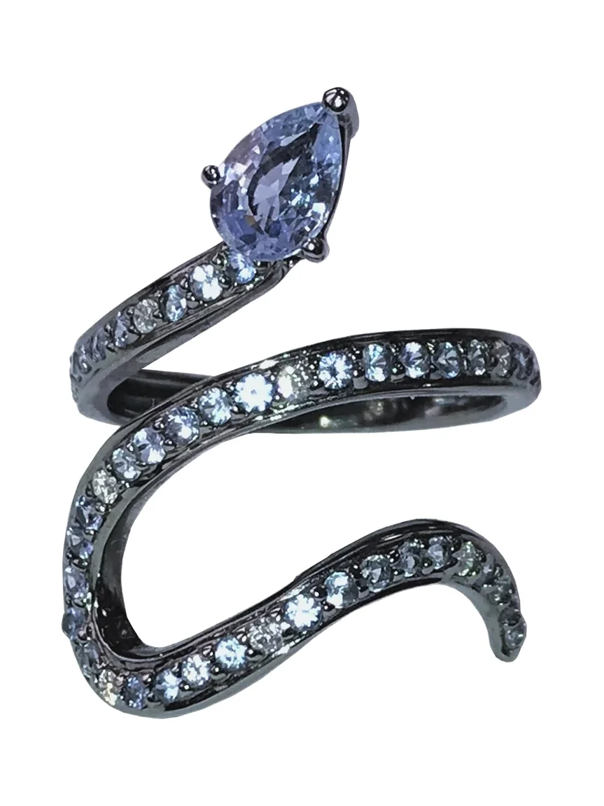 STEFERE White Diamond Blue Sapphire Snake Ring