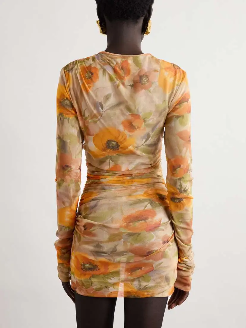 Saint Laurent Ruched Floral-print Tulle Mini Dress | Thumbnail 3 Saint Laurent Ruched Floral-print Tulle Mini Dress | Thumbnail 3