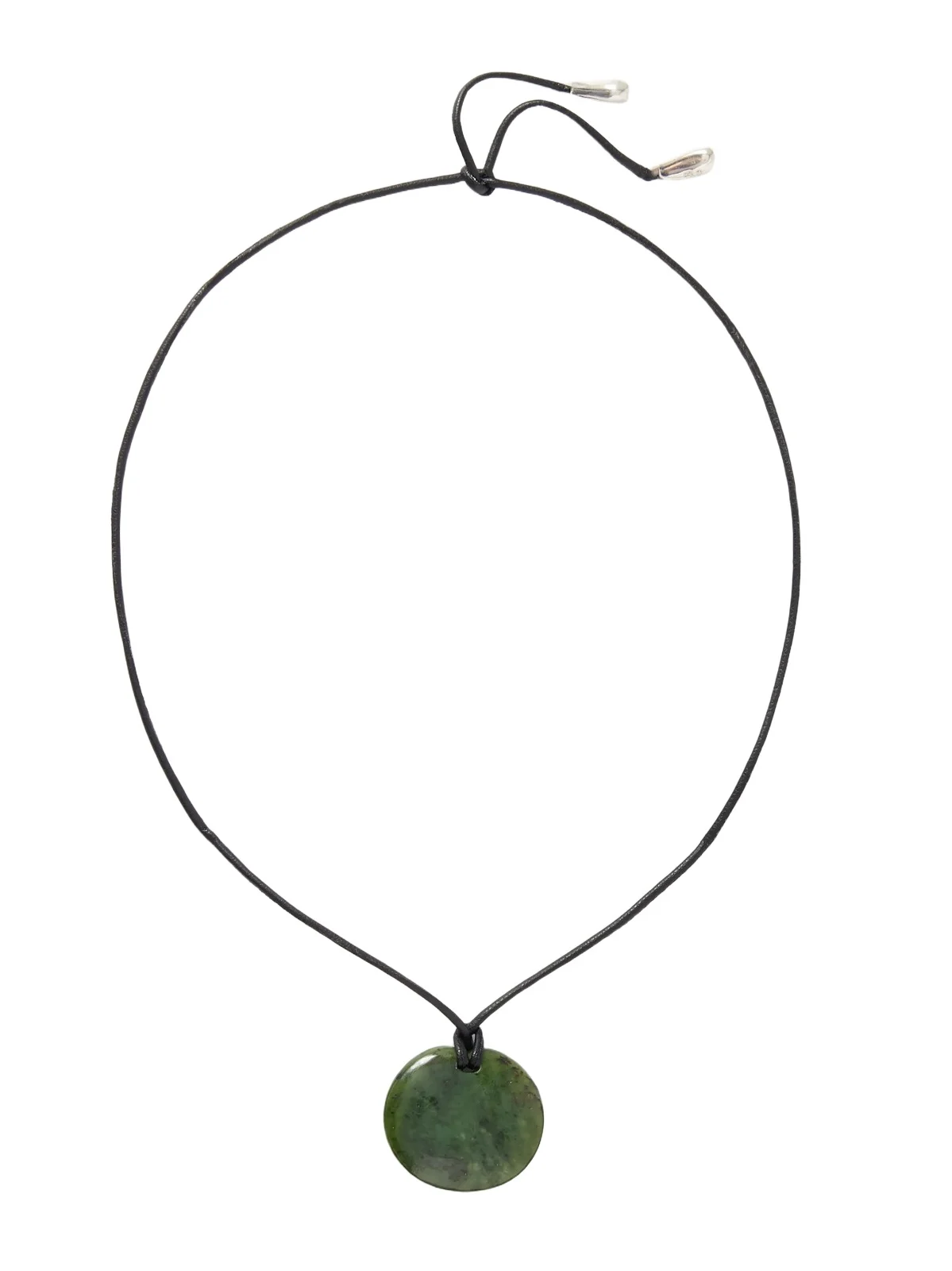 Small Full Moon Cord, Jade And Silver Necklace - Green