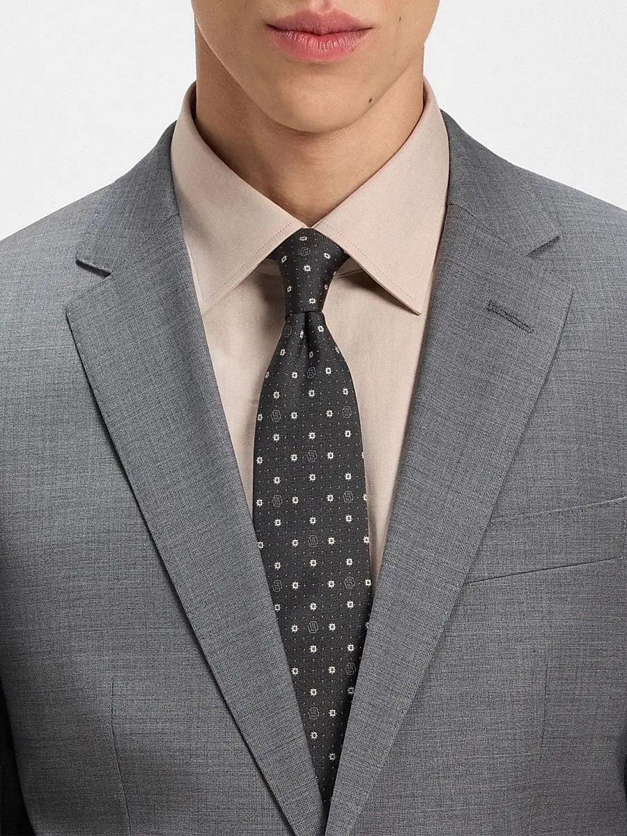 BOSS Men's Silk-Blend Tie with Micro Double B Monograms - Light Grey | Thumbnail 2 BOSS Men's Silk-Blend Tie with Micro Double B Monograms - Light Grey | Thumbnail 2