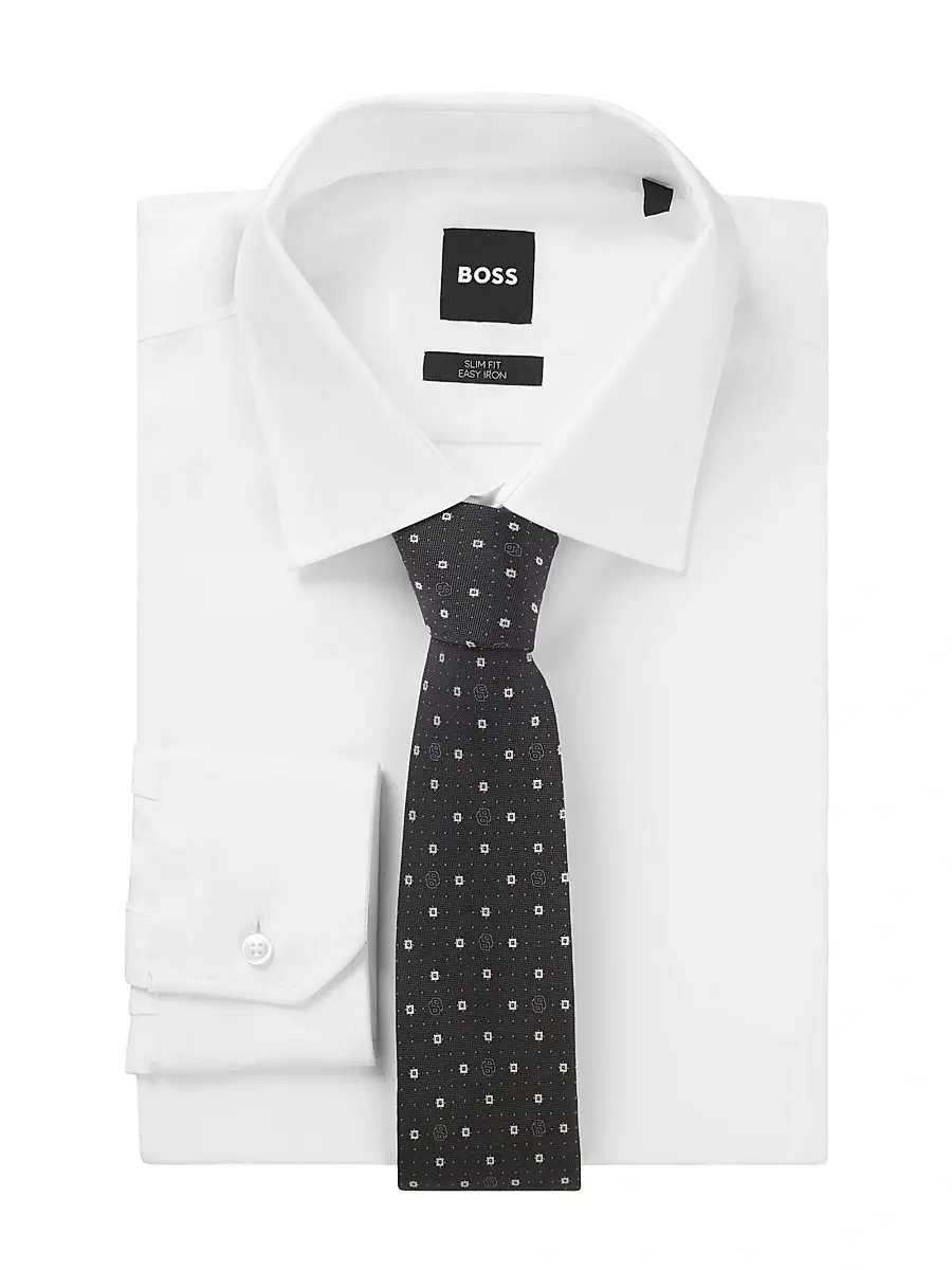 BOSS Men's Silk-Blend Tie with Micro Double B Monograms - Light Grey | Thumbnail 3 BOSS Men's Silk-Blend Tie with Micro Double B Monograms - Light Grey | Thumbnail 3