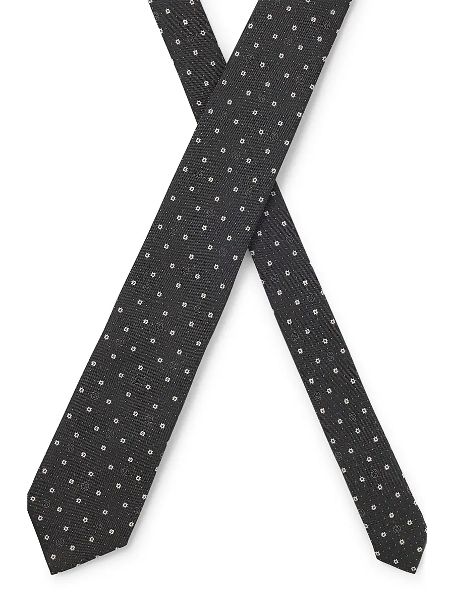 BOSS Men's Silk-Blend Tie with Micro Double B Monograms - Light Grey | Thumbnail 4 BOSS Men's Silk-Blend Tie with Micro Double B Monograms - Light Grey | Thumbnail 4